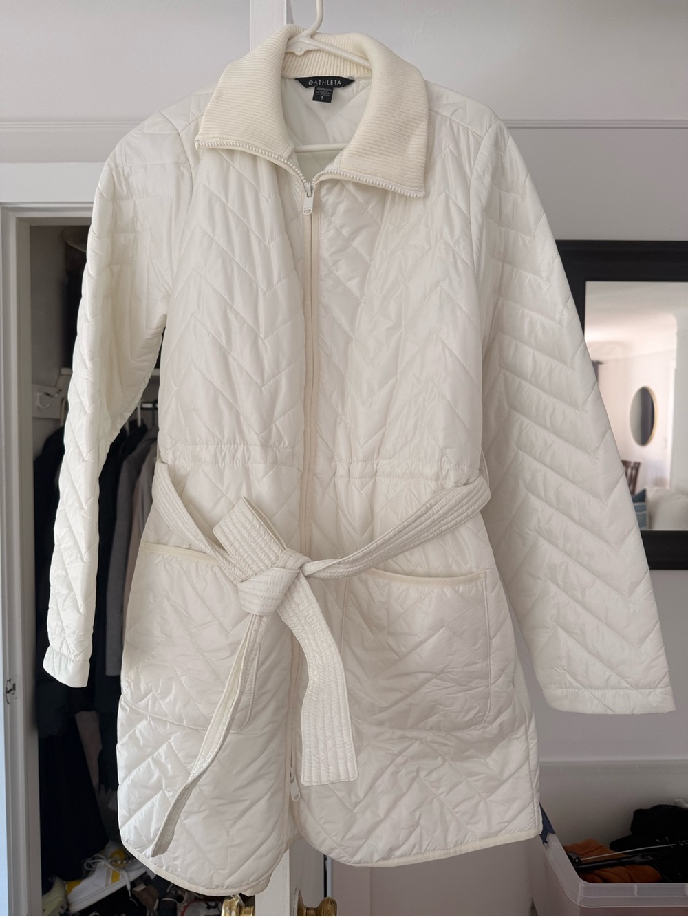 Athleta Quilted Belted Puffer Jacket - Cream